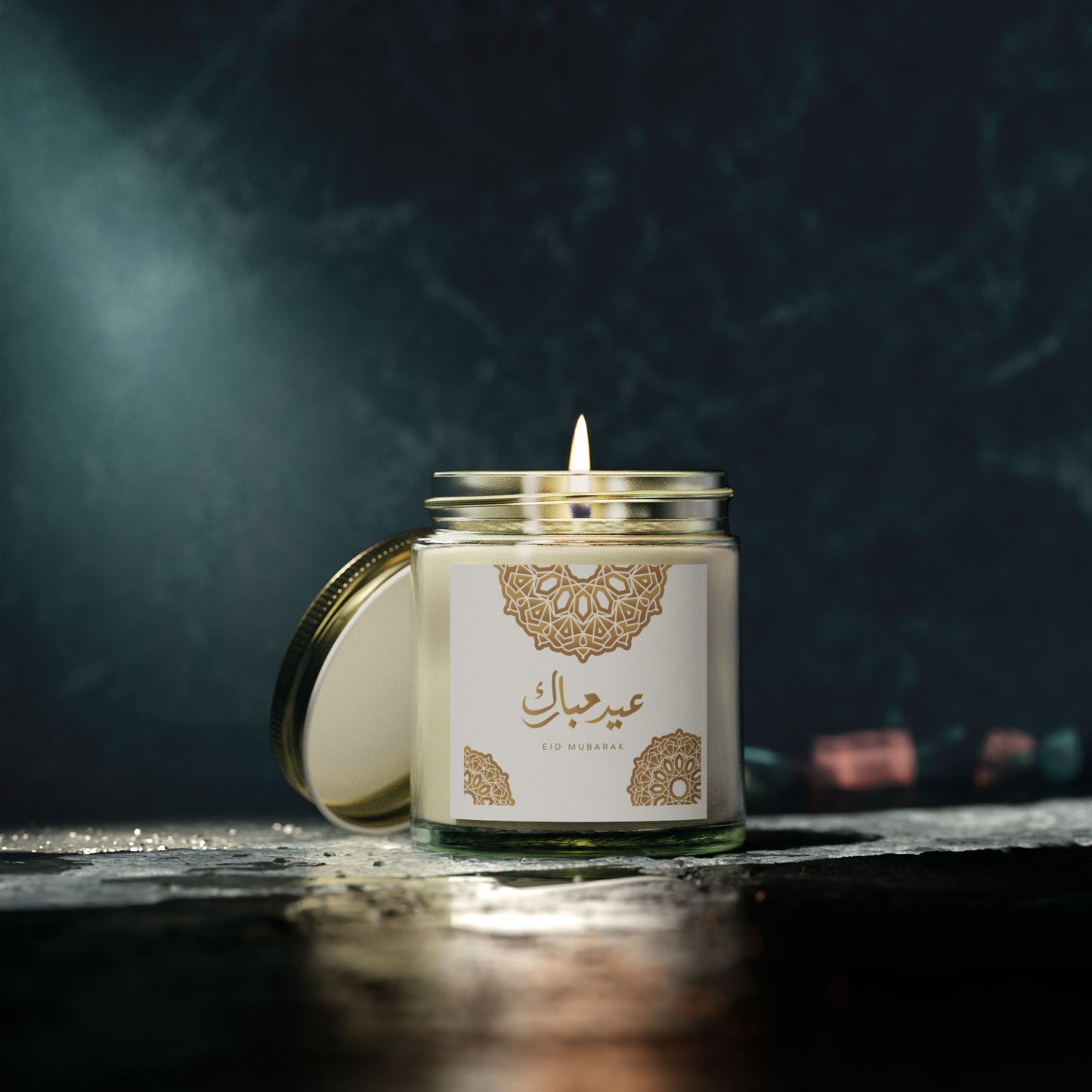 Eid Mubarak Scented Candles, Coconut Apricot Wax (4oz, 9oz) - Ramadan Gifts, Islamic Decor, Aromatherapy Candle, Eid Al-Fitr Present, Unique