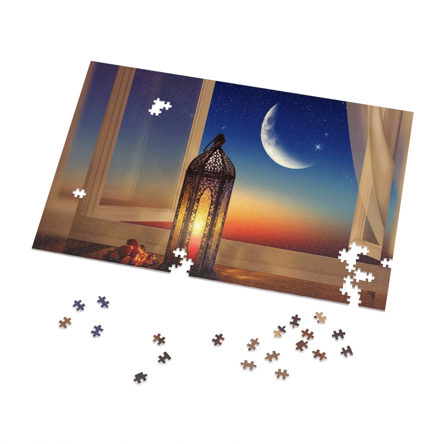 Crescent Moon Lantern Dates Jigsaw Puzzle in Tin - Family Friendly Custom Puzzle with High-Quality Pieces, 30, 110, 252, 500, 1000,