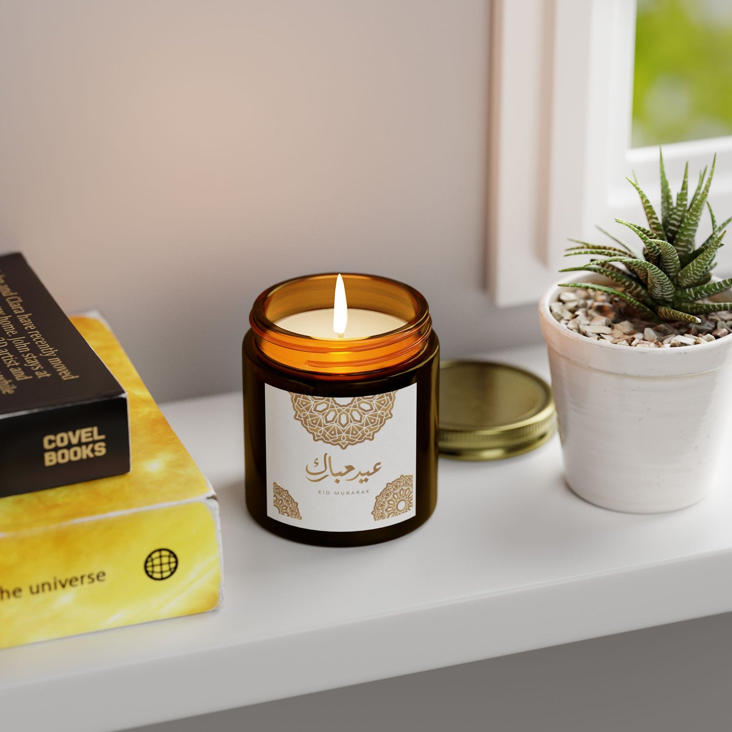 Eid Mubarak Scented Candles, Coconut Apricot Wax (4oz, 9oz) - Ramadan Gifts, Islamic Decor, Aromatherapy Candle, Eid Al-Fitr Present, Unique