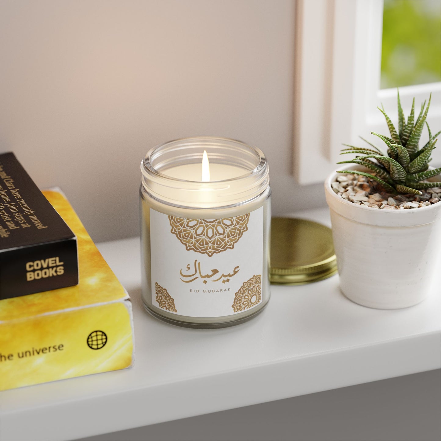 Eid Mubarak Scented Candles, Coconut Apricot Wax (4oz, 9oz) - Ramadan Gifts, Islamic Decor, Aromatherapy Candle, Eid Al-Fitr Present, Unique