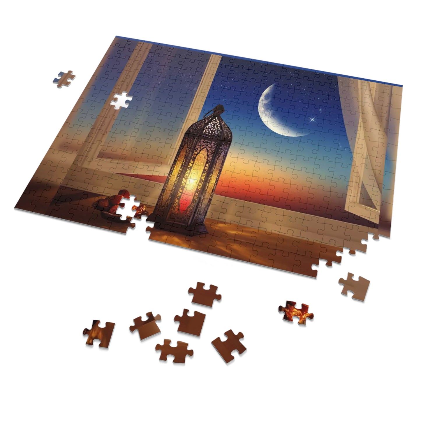 Crescent Moon Lantern Dates Jigsaw Puzzle in Tin - Family Friendly Custom Puzzle with High-Quality Pieces, 30, 110, 252, 500, 1000,