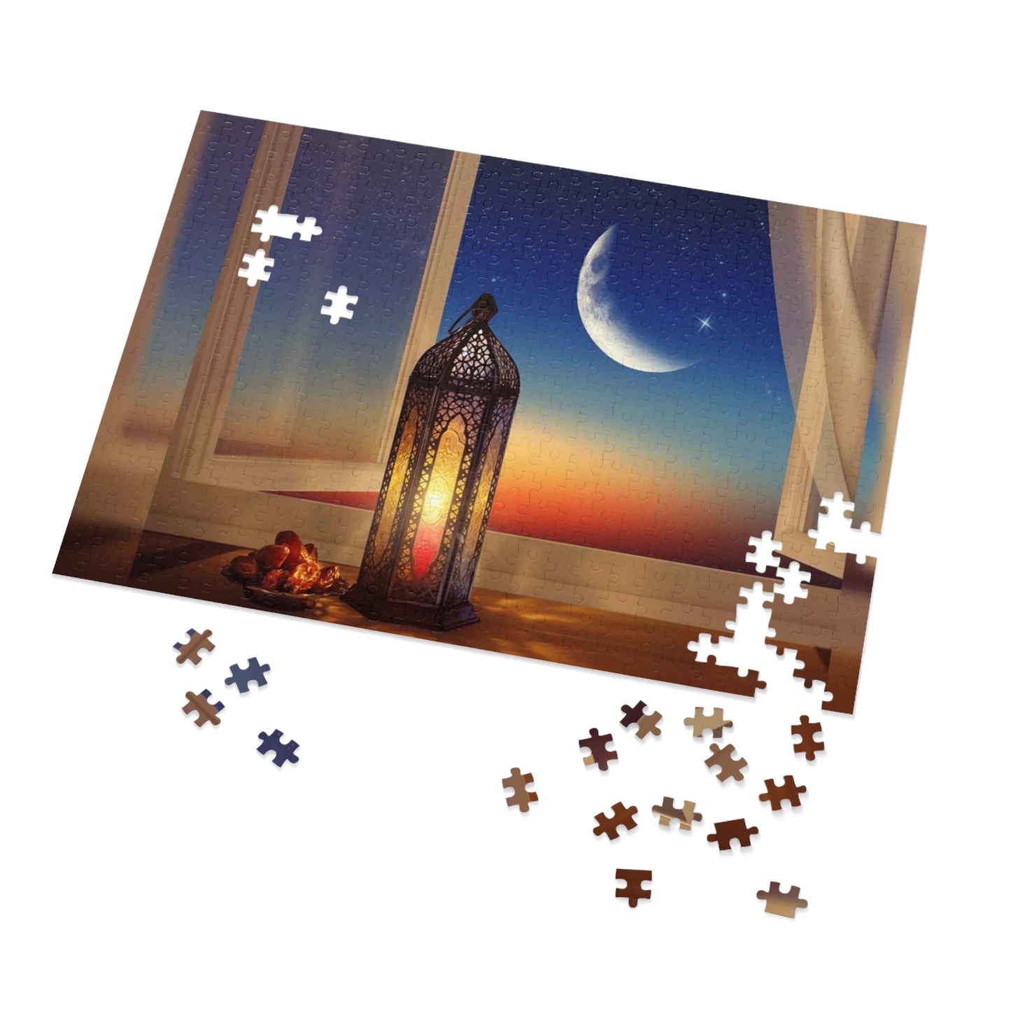Crescent Moon Lantern Dates Jigsaw Puzzle in Tin - Family Friendly Custom Puzzle with High-Quality Pieces, 30, 110, 252, 500, 1000,