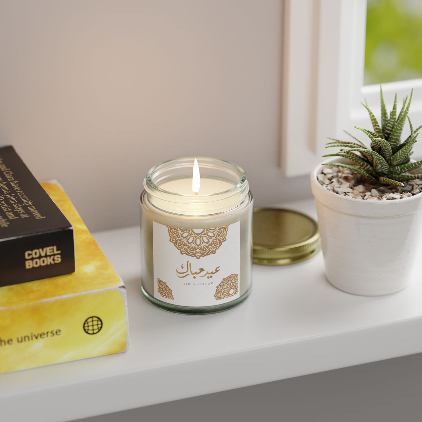 Eid Mubarak Scented Candles, Coconut Apricot Wax (4oz, 9oz) - Ramadan Gifts, Islamic Decor, Aromatherapy Candle, Eid Al-Fitr Present, Unique