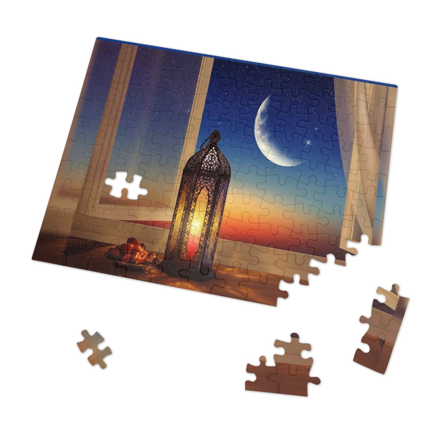 Crescent Moon Lantern Dates Jigsaw Puzzle in Tin - Family Friendly Custom Puzzle with High-Quality Pieces, 30, 110, 252, 500, 1000,