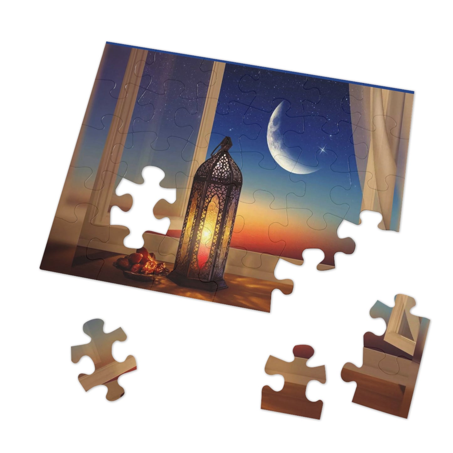 Crescent Moon Lantern Dates Jigsaw Puzzle in Tin - Family Friendly Custom Puzzle with High-Quality Pieces, 30, 110, 252, 500, 1000,